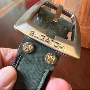 Bugatchi LEATHER BELT Green Made in Italy 43 Inches Long Silver Buckle
